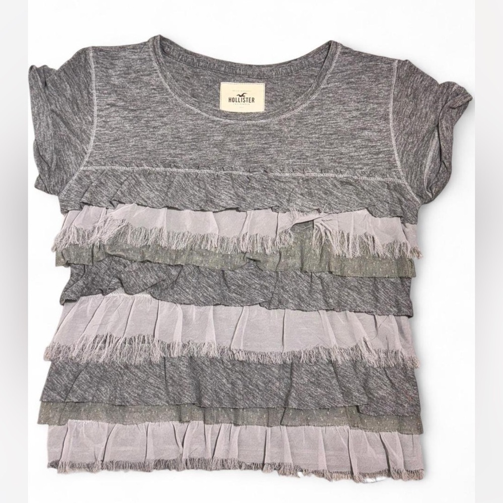Hollister Gray Ruffle Short Sleeve Tee